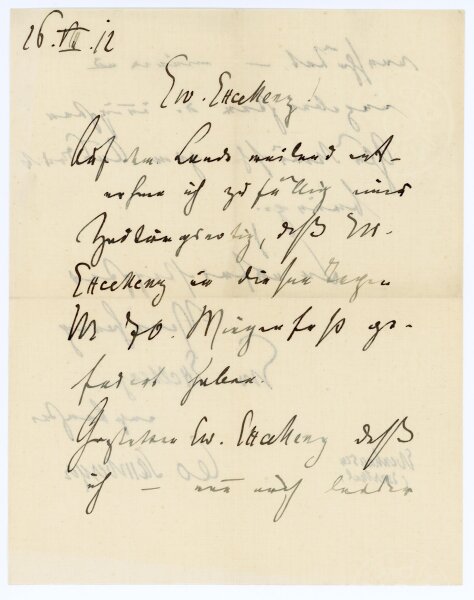 Brief von Leo Samberger an Exzellenz [Hippolyt Graf von Bray-Steinburg?] - 26..8.1912