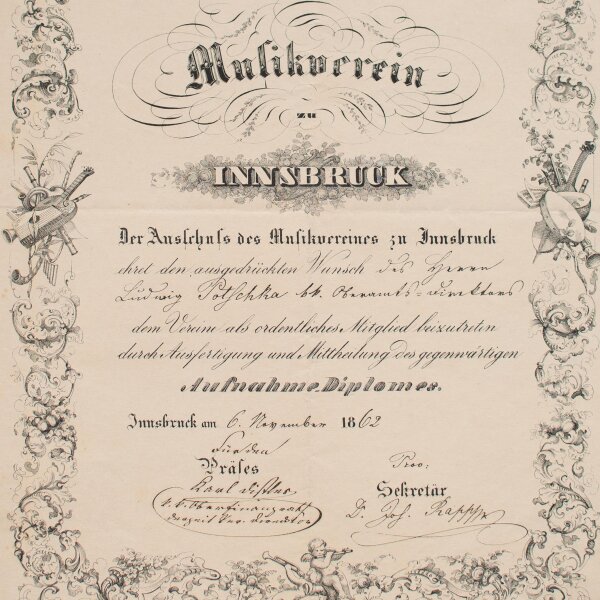 Ludwig Potschka - Aufnahmediplom - 6. November 1862