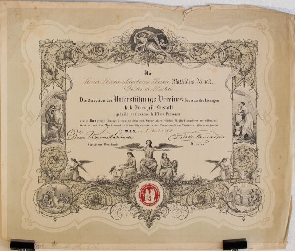 Matthäus Much - Aufnahmeurkunde - 1. Oktober 1870