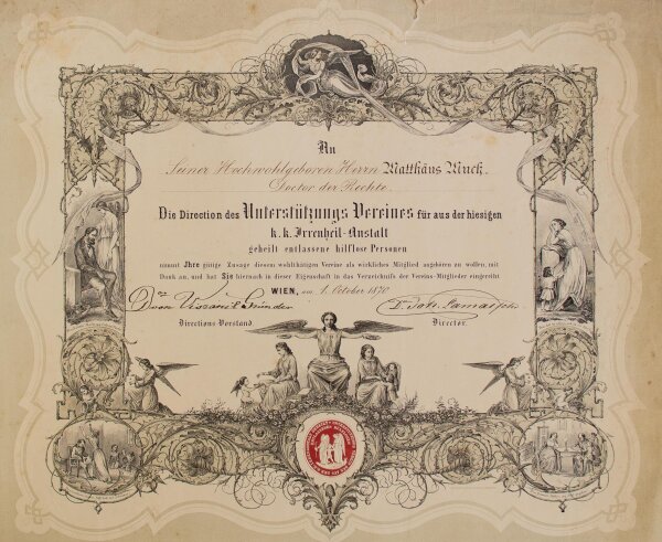 Matthäus Much - Aufnahmeurkunde - 1. Oktober 1870
