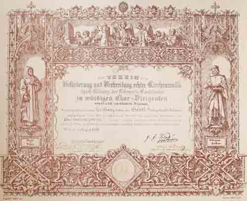 Der Verein zur Verbreitung echter Kirchenmusik - Urkunde - Franz Ritter von Heintl