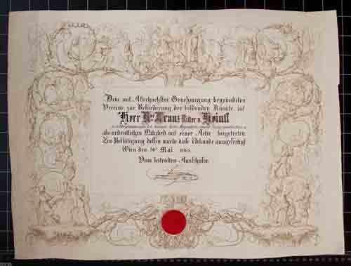 Vereine zur Beförderung der Bildende Künste - Urkunde - Franz Ritter v. Heintl