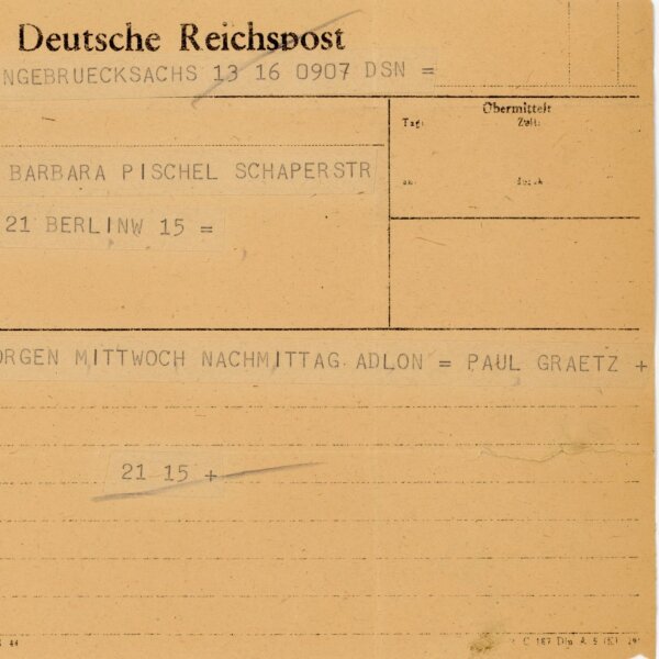 Friedrich Paul Graetz -  an Barbara Pischel - 1.6.1957 (?)