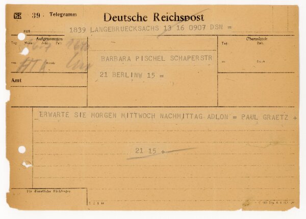 Friedrich Paul Graetz -  an Barbara Pischel - 1.6.1957 (?)