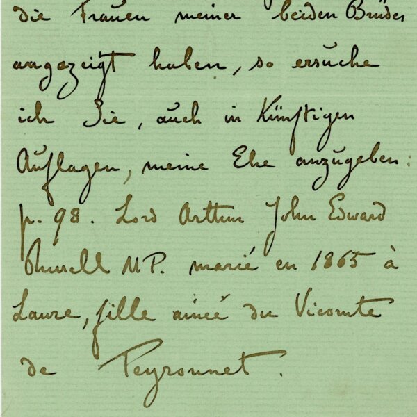 Lord Arthur John Edward Russel Brief an Verlag A. Niemann & F. de Stein (Gotha) - 5.6.1876