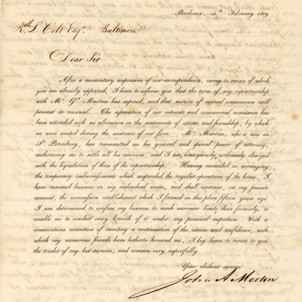 John Archer Morton Brief an Roswell Lyman Colt - 15.+22.+24.2.1819