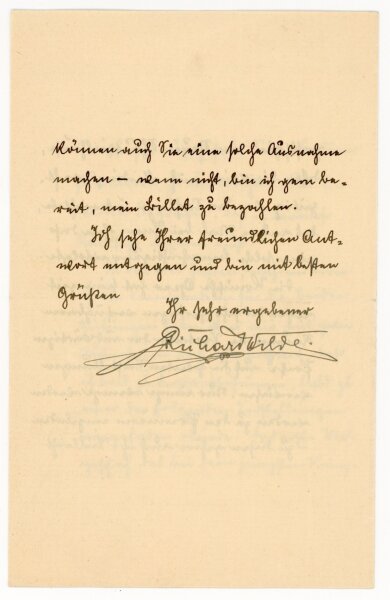 Richard Wilde Brief an unbekannt  - 5.4.1907