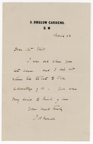 John Anthony Froude Autograph Letter 22.3.18?