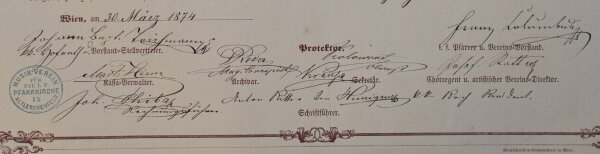 Kirchenmusik-Verein (Wien) - Urkunde für Franz Xaver Ritter von Heintl jun.  - 30.03.1874