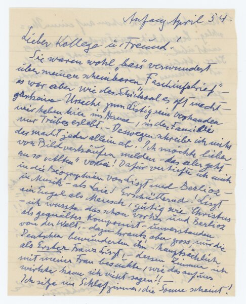 Ernst Eitner - Brief - Anfang April 1954