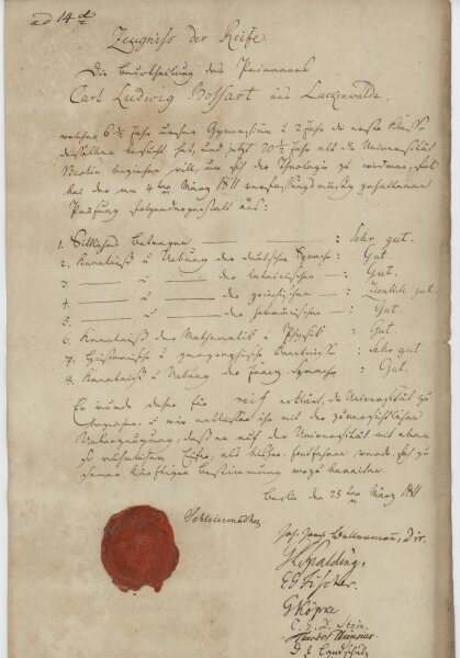 Friedrich Daniel Ernst Schleiermacher - Reifezeugnis - 25.03.1811