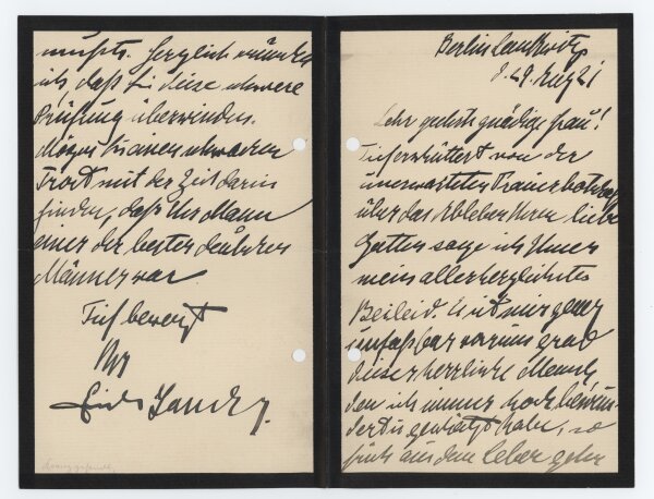 Georg Johannes von Eppstein - Kondolenz - Ende August 1921