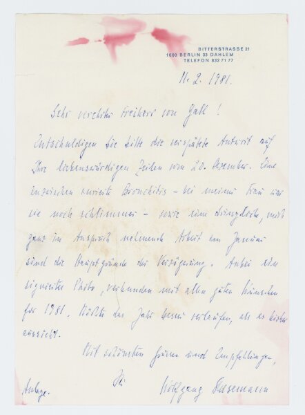 Wolfgang Stresemann - Brief - 11.02.1981