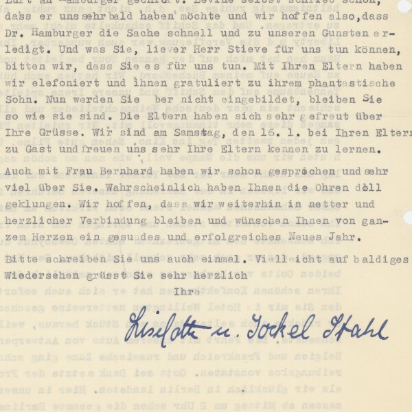 Liselotte Köster - Reisebericht und Dank - 14.01.1954