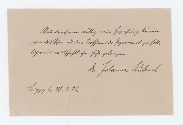 Johannes Kühnel - Autograph - 27.02.1923
