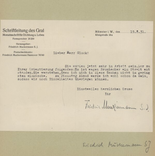 Friedrich Muckermann - Brief - 19.08.1931