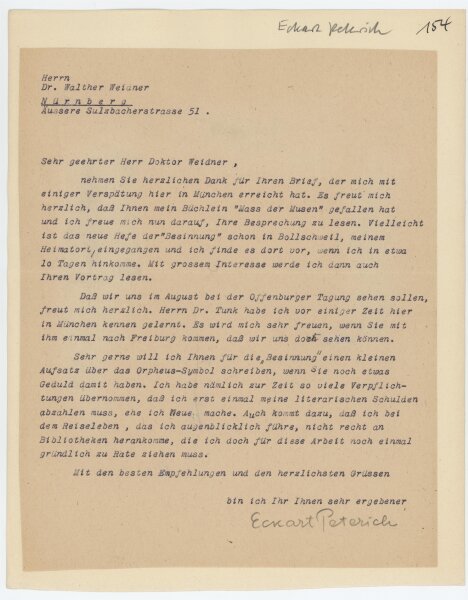 Eckhart Peterich - Brief - 1947