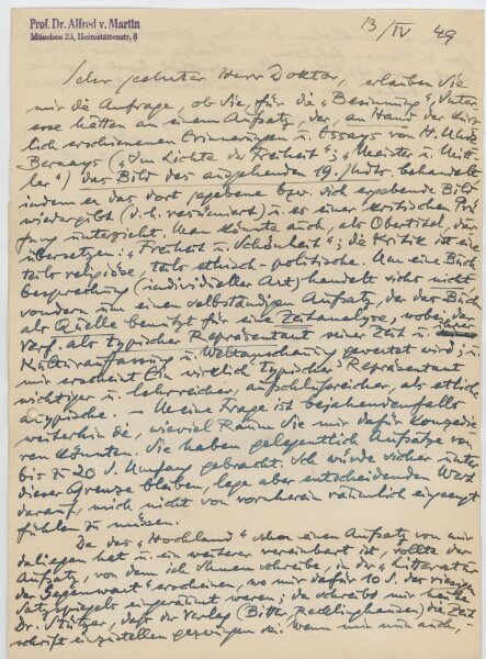 Alfred von Martin - Brief - 13.04.1949