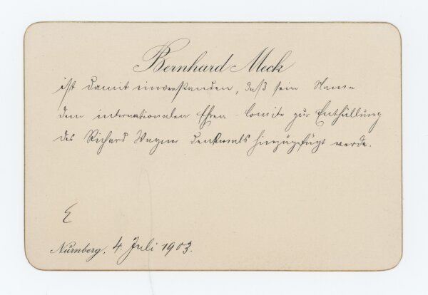 Bernhard Meck - Dankeskarte - 04.07.1903