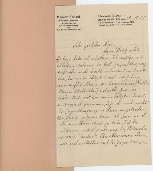 Helmut Fahsel - Brief - 20.10.1925