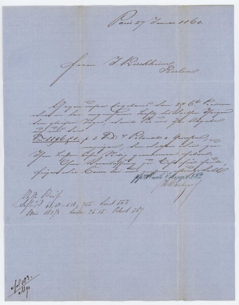 Frédéric Emile Baron d’ Erlanger - Brief - 27.01.1860