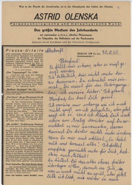 Astrid Olenska - Liebes- u. Trennungsbrief - August/ September 1950