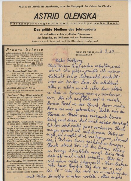 Astrid Olenska - Liebes- u. Trennungsbrief - August/ September 1950
