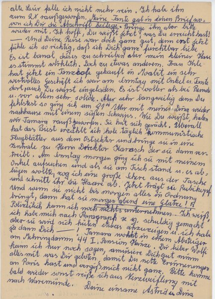 Astrid Olenska - Liebes- u. Trennungsbrief - August/ September 1950