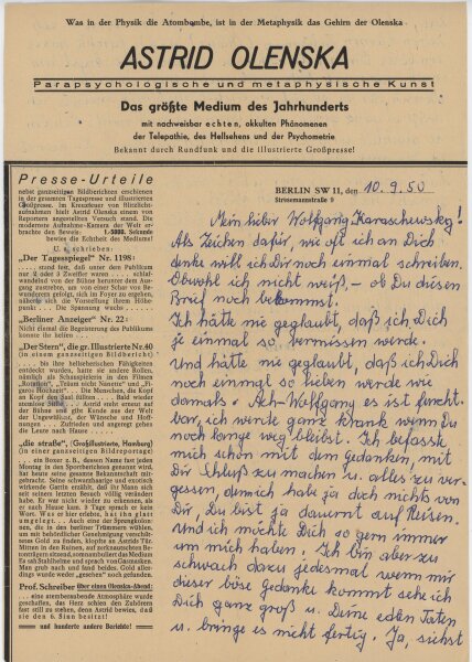 Astrid Olenska - Liebes- u. Trennungsbrief - August/ September 1950
