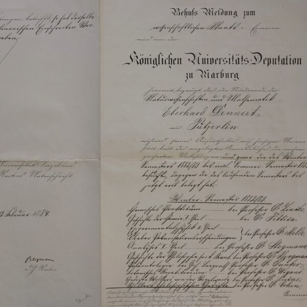 Eberhard Dennert - Leistungsnachweis Promotion - 13.02.1884