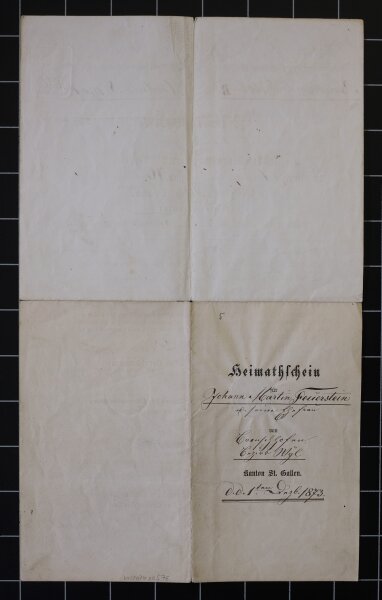 Johann Martin Feuerstein - Heimatschein - 05.12.1873