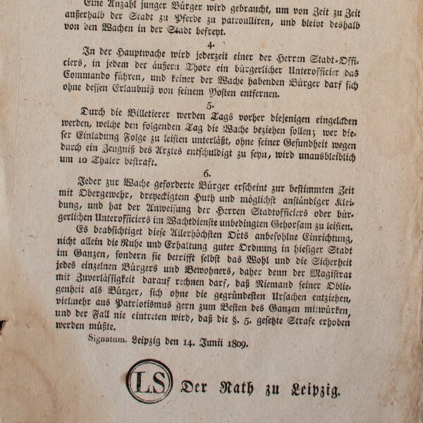 Der Rath zu Leipzig - Bekanntmachung - 14. Juni 1809