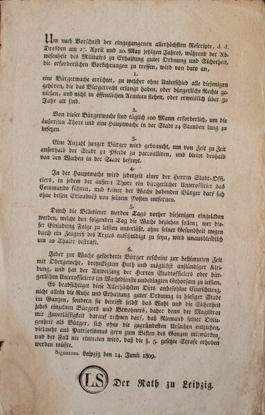 Der Rath zu Leipzig - Bekanntmachung - 14. Juni 1809