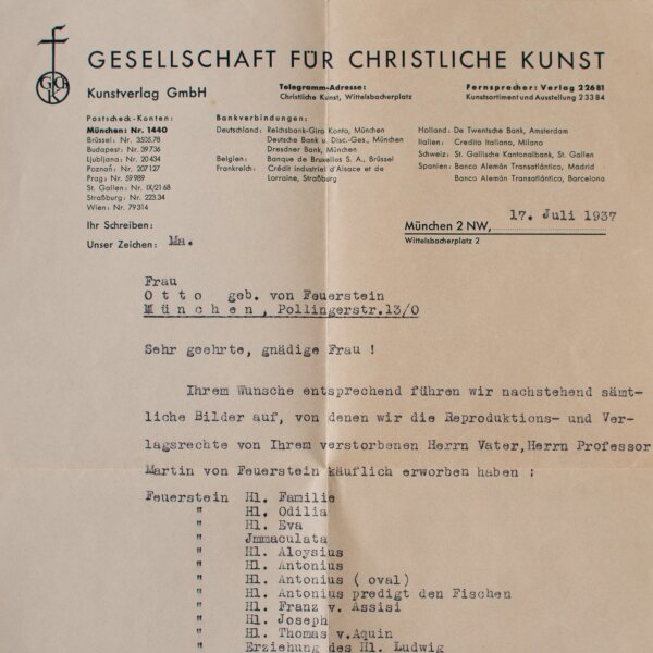 Kunstverlag der Gesellschaft für Christliche Kunst - Brief - 17. Juli 1937
