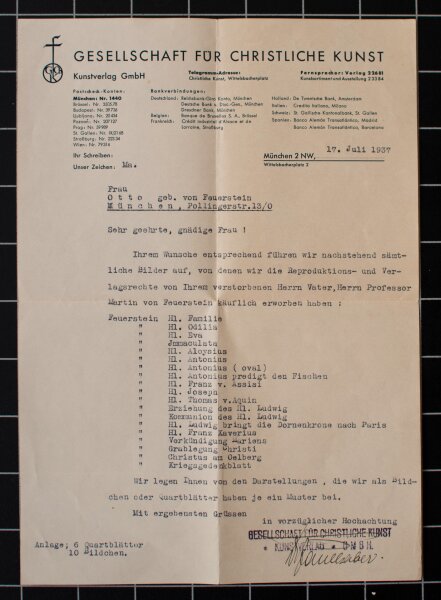 Kunstverlag der Gesellschaft für Christliche Kunst - Brief - 17. Juli 1937