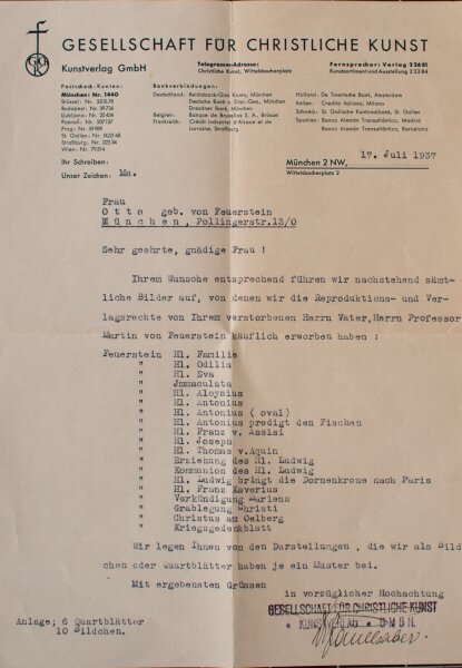 Kunstverlag der Gesellschaft für Christliche Kunst - Brief - 17. Juli 1937