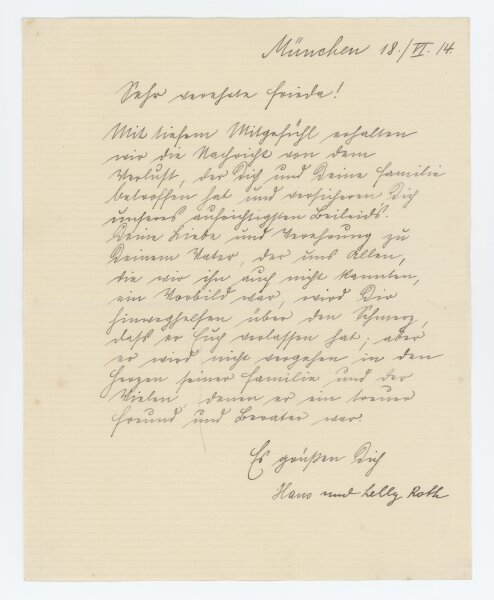 Hans Roth - Kondolenzbrief - 18.06.1914