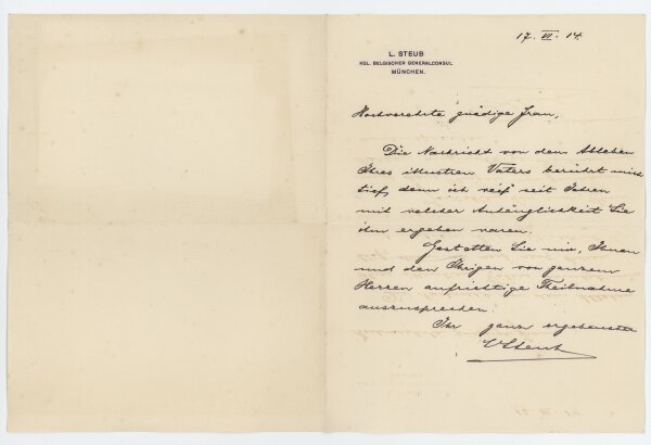 Ludwig Steub - Kondolenzbrief - 17.06.1914