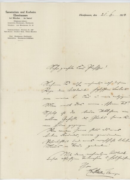 Ernst Müller-Meiningen - Kondolenzbrief - 21.06.1914
