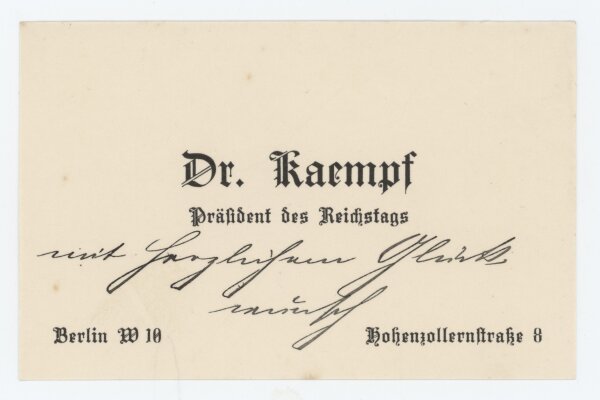 Dr. Johannes Kaempf - Glückwunschkarte - 1915