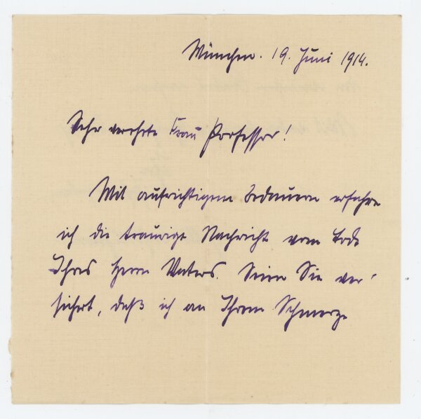 Hella von Bechtolsheim - Kondolenzbrief - 19.06.1914