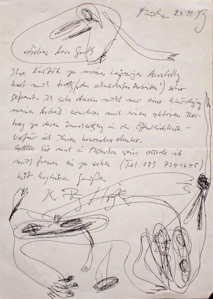 Farnz Hitzler - Brief mit Zeichnung - 1993 - Kugelschreiber