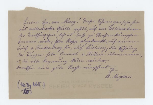 Frau Stadträtin Mugdan - Brief - 16. März 1920