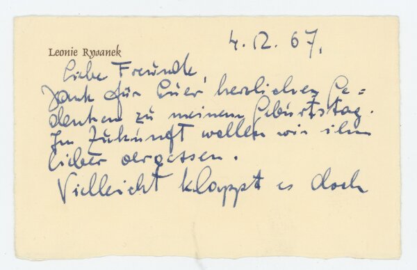 Leonie Rysanek - Karte - 4. Dezember 1967