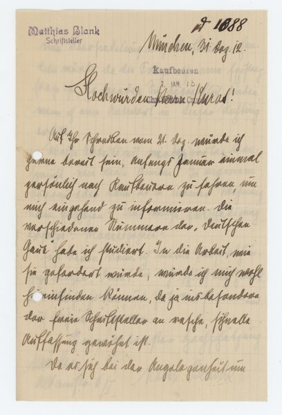Matthias Blank - Brief - 31. Dezember 1912