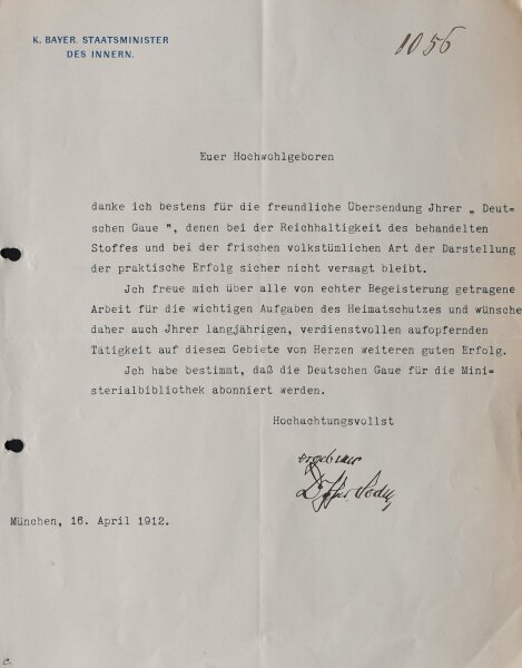 Maximilian Graf von Soden-Fraunhofen - Brief - 16. April 1912