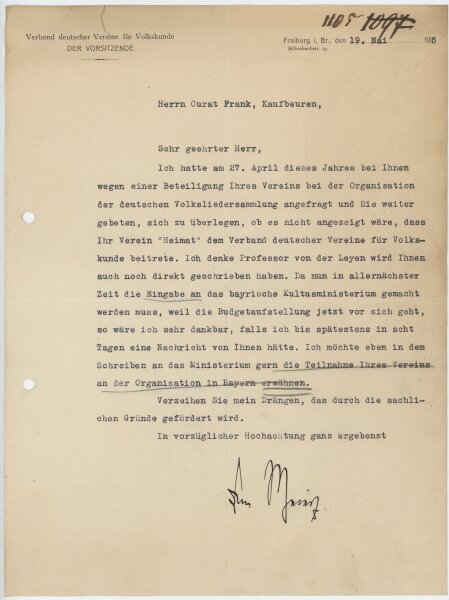 John Meier - Brief - 19. Mai 1913