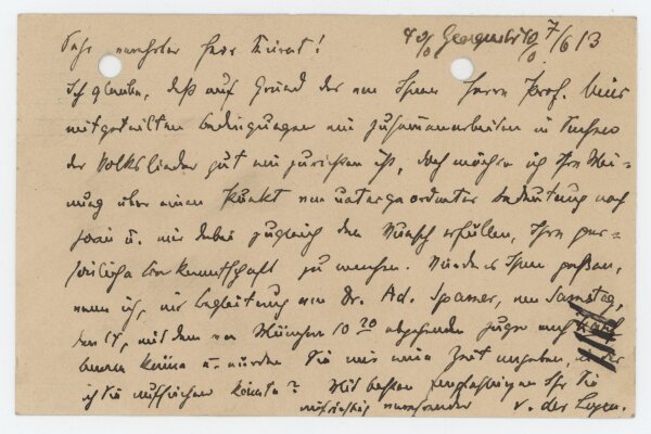 Friedrich von der Leyen - Postkarte - 7. Juni 1913