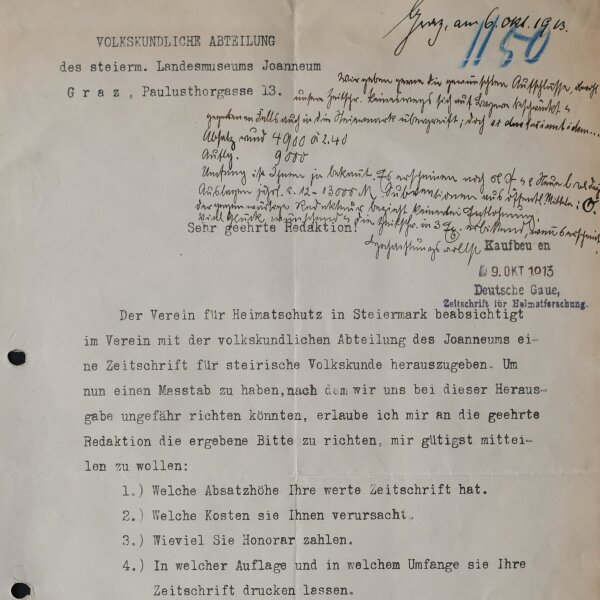 Viktor Geramb - Brief - 6. Oktober 1913