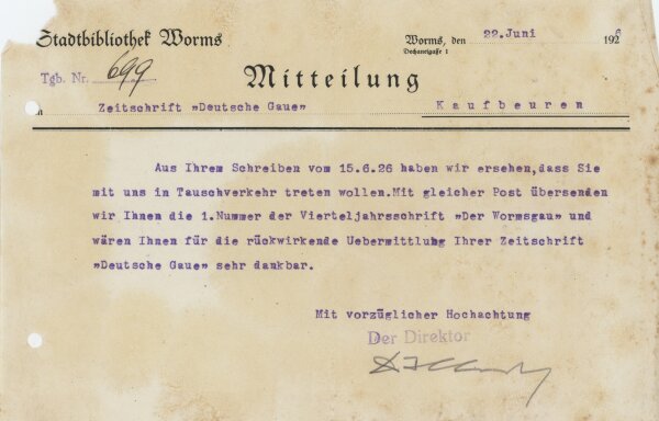 Friedrich Maria Illert - Mitteilung - 22. Juni 1926